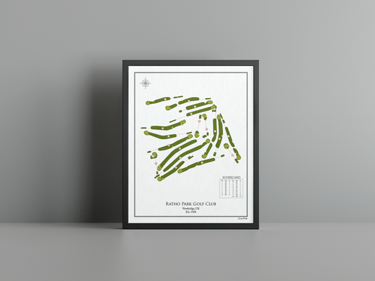 Ratho Park Golf Club golf course print, white frame