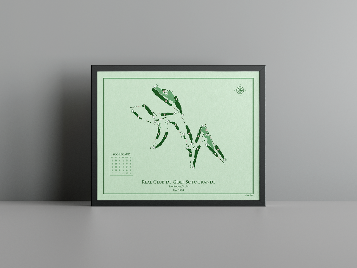 Real Club de Golf Sotogrande golf course print, green frame