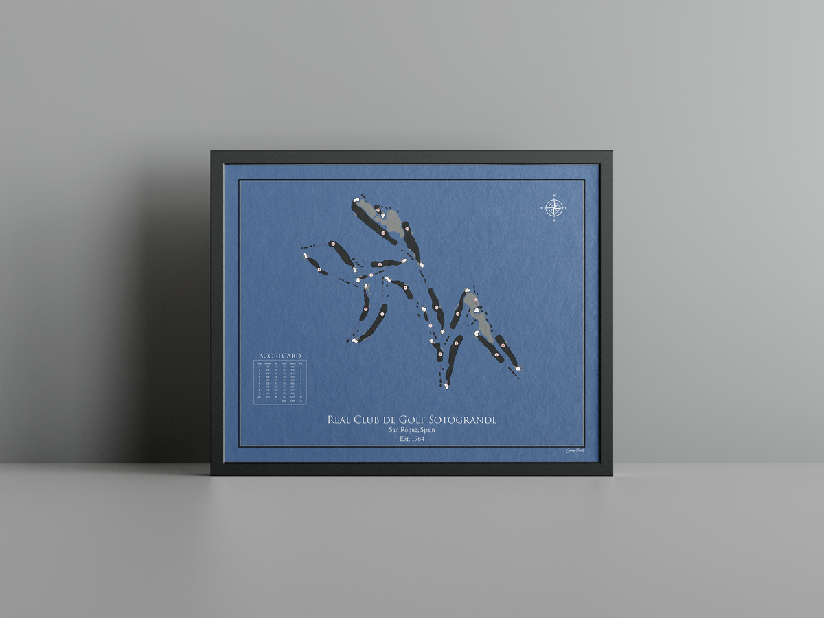 Real Club de Golf Sotogrande golf course print, navy frame
