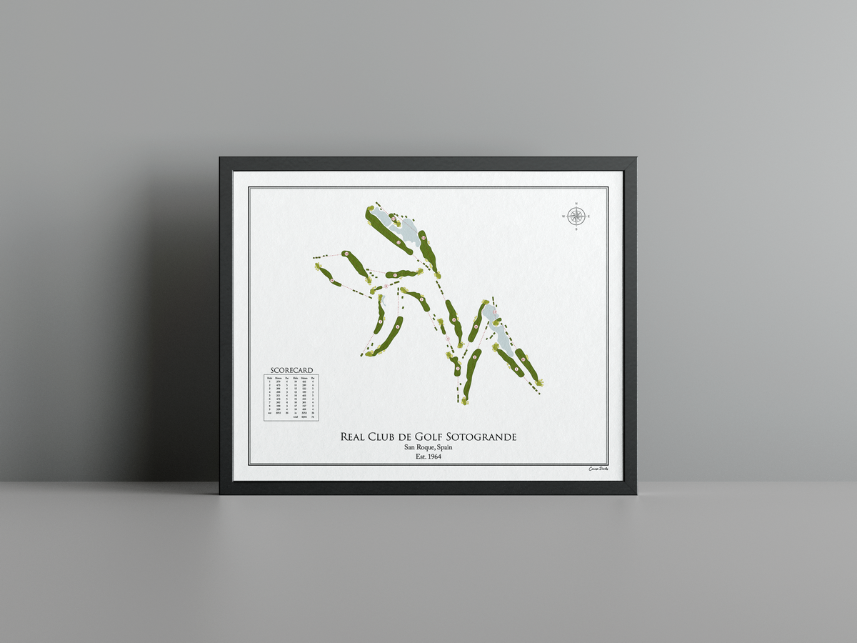Real Club de Golf Sotogrande golf course print, white frame