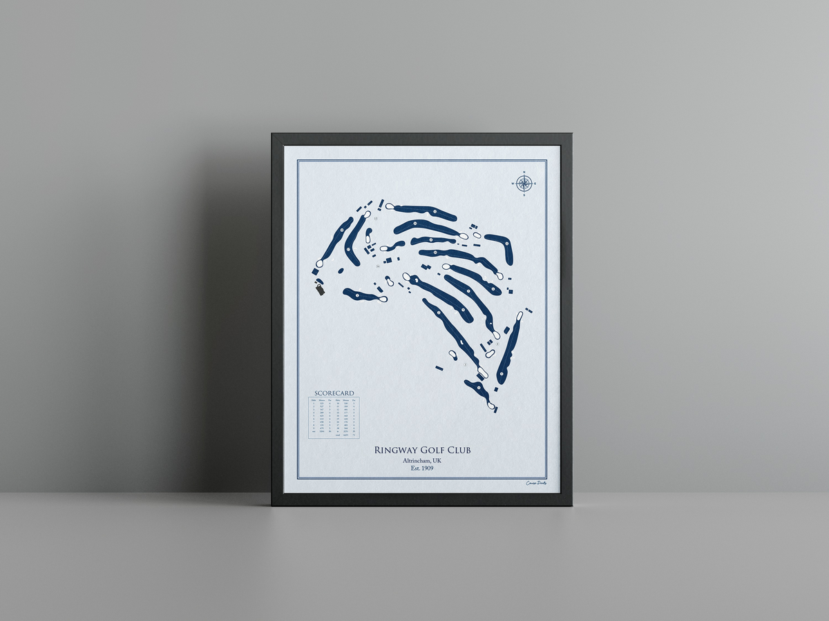Ringway Golf Club golf course print, blue frame