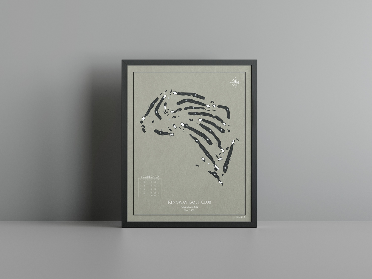 Ringway Golf Club golf course print, brown frame