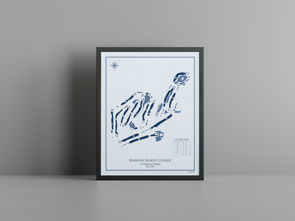 Rinkven North Course golf course print, blue frame