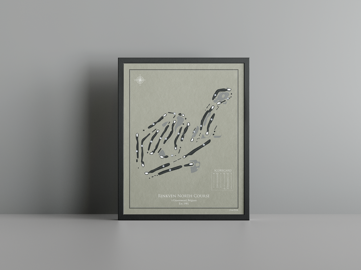 Rinkven North Course golf course print, brown frame