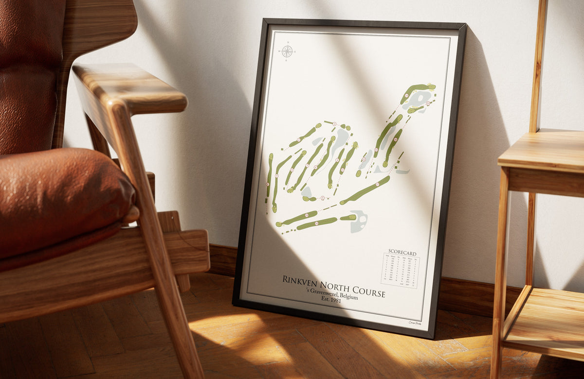 Rinkven North Course golf course print, framed 50x70 black frame