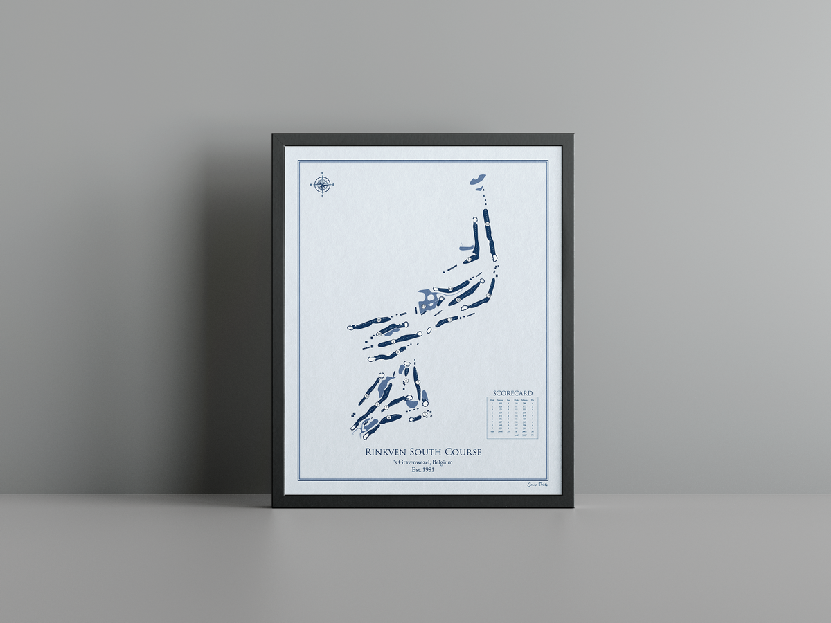 Rinkven South Course golf course print, blue frame