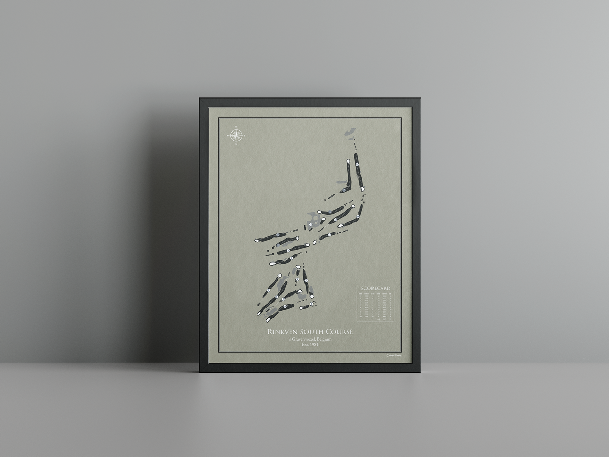 Rinkven South Course golf course print, brown frame