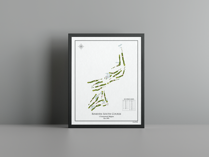 Rinkven South Course golf course print, white frame