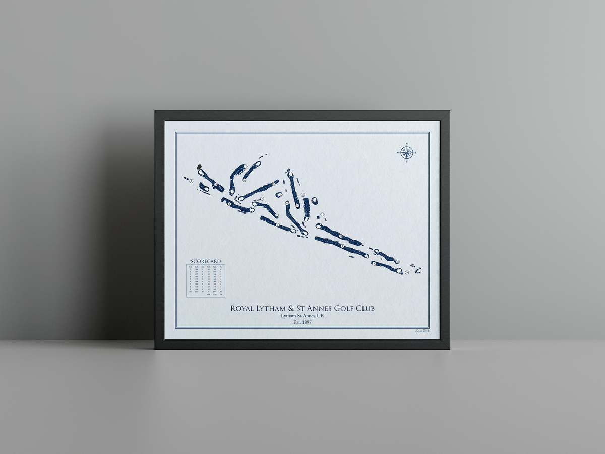 Royal Lytham & St Annes Golf Club golf course print, blue frame
