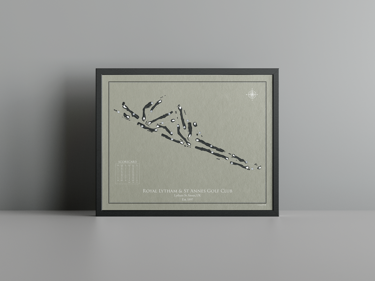Royal Lytham & St Annes Golf Club golf course print, brown frame