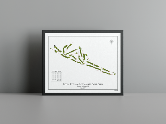 Royal Lytham & St Annes Golf Club golf course print, white frame