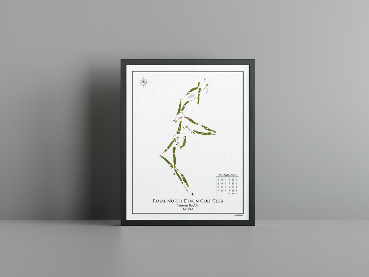 Royal North Devon Golf Club golf course print, white frame