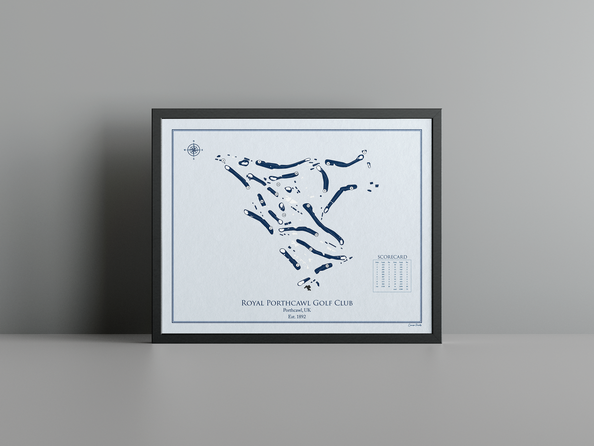 Royal Porthcawl Golf Club golf course print, blue frame