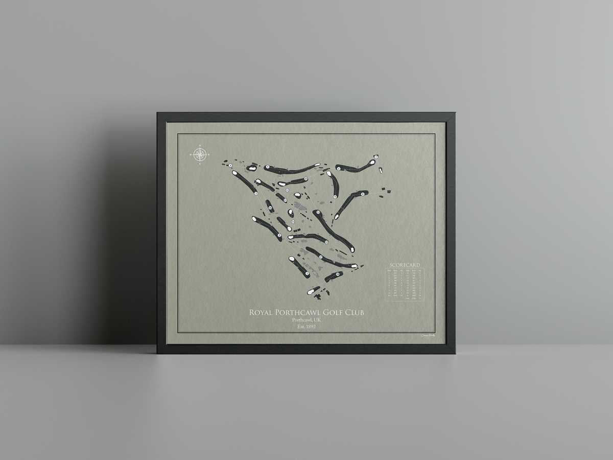 Royal Porthcawl Golf Club golf course print, brown frame