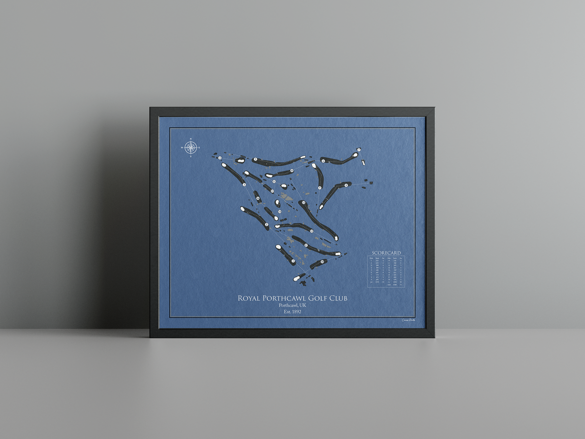 Royal Porthcawl Golf Club golf course print, navy frame