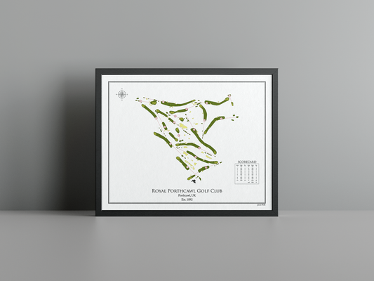 Royal Porthcawl Golf Club golf course print, white frame