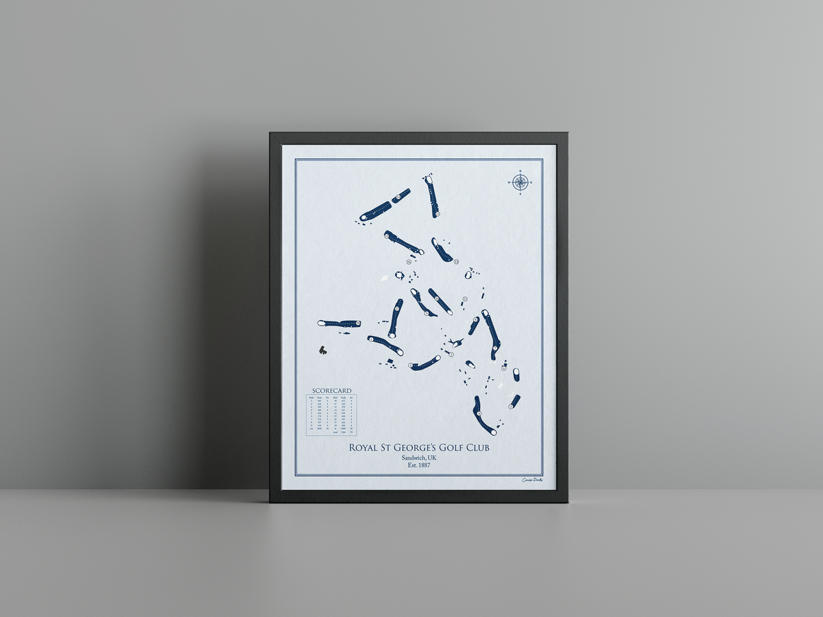 Royal St George's Golf Club golf course print, blue frame