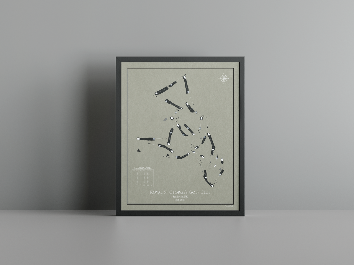Royal St George's Golf Club golf course print, brown frame