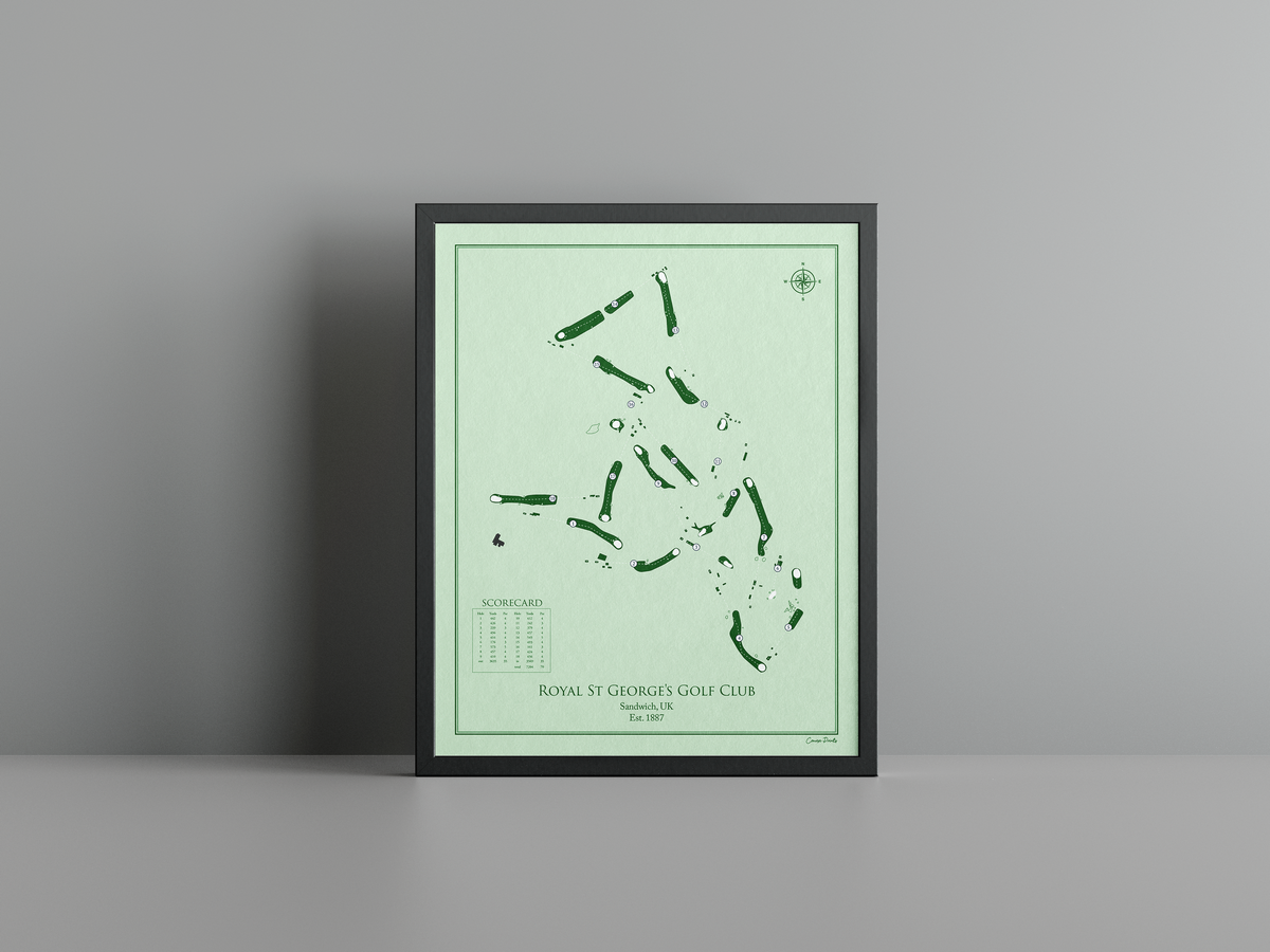Royal St George's Golf Club golf course print, green frame