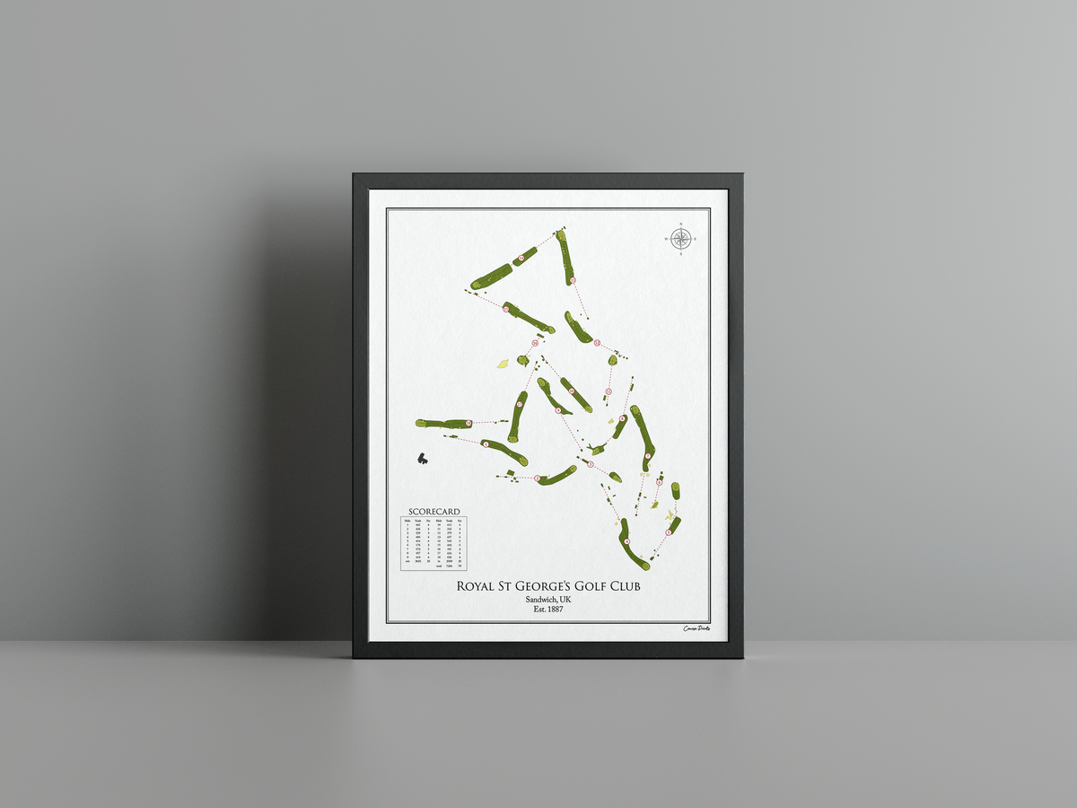 Royal St George's Golf Club golf course print, white frame