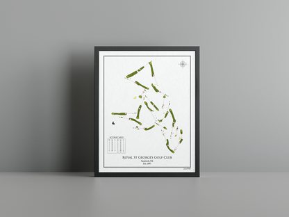 Royal St George's Golf Club golf course print, white frame
