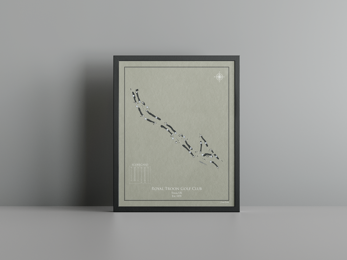 Royal Troon Golf Club golf course print, brown frame