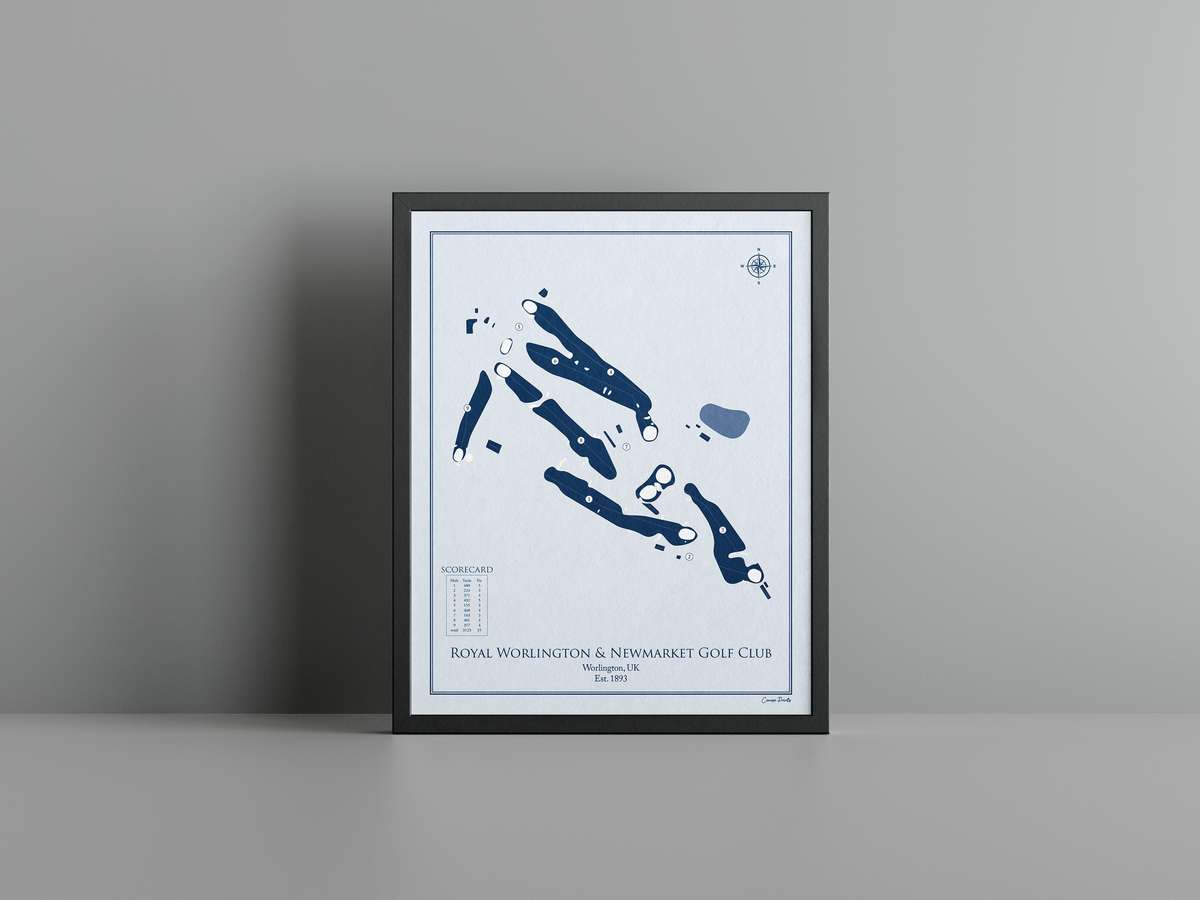 Royal Worlington & Newmarket Golf Club golf course print, blue frame