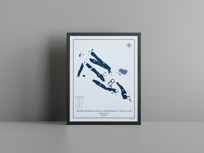 Royal Worlington & Newmarket Golf Club golf course print, blue frame
