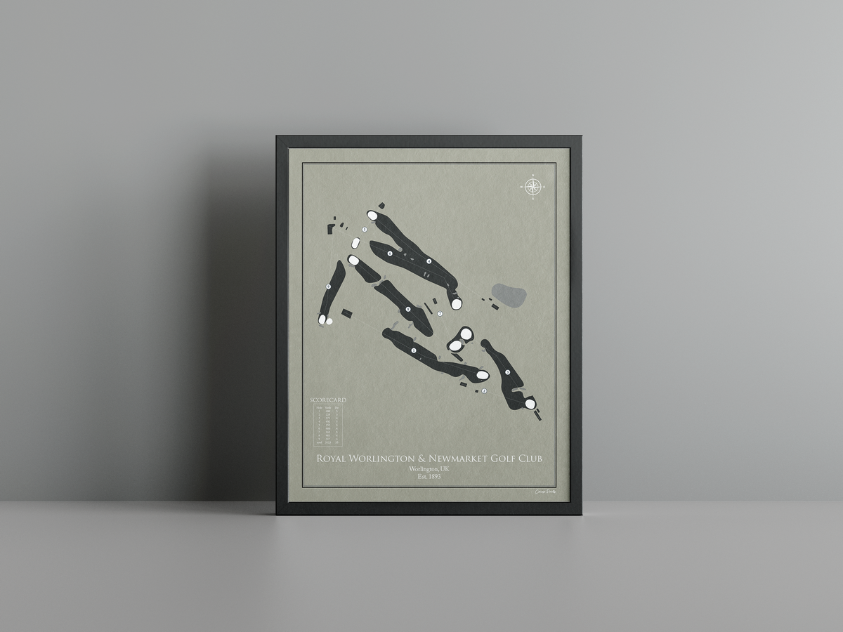 Royal Worlington & Newmarket Golf Club golf course print, brown frame