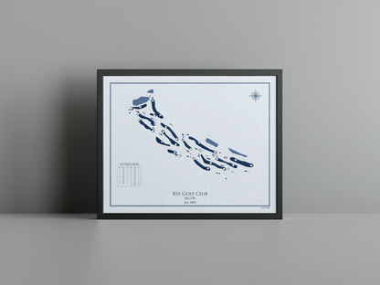 Rye Golf Club golf course print, blue frame