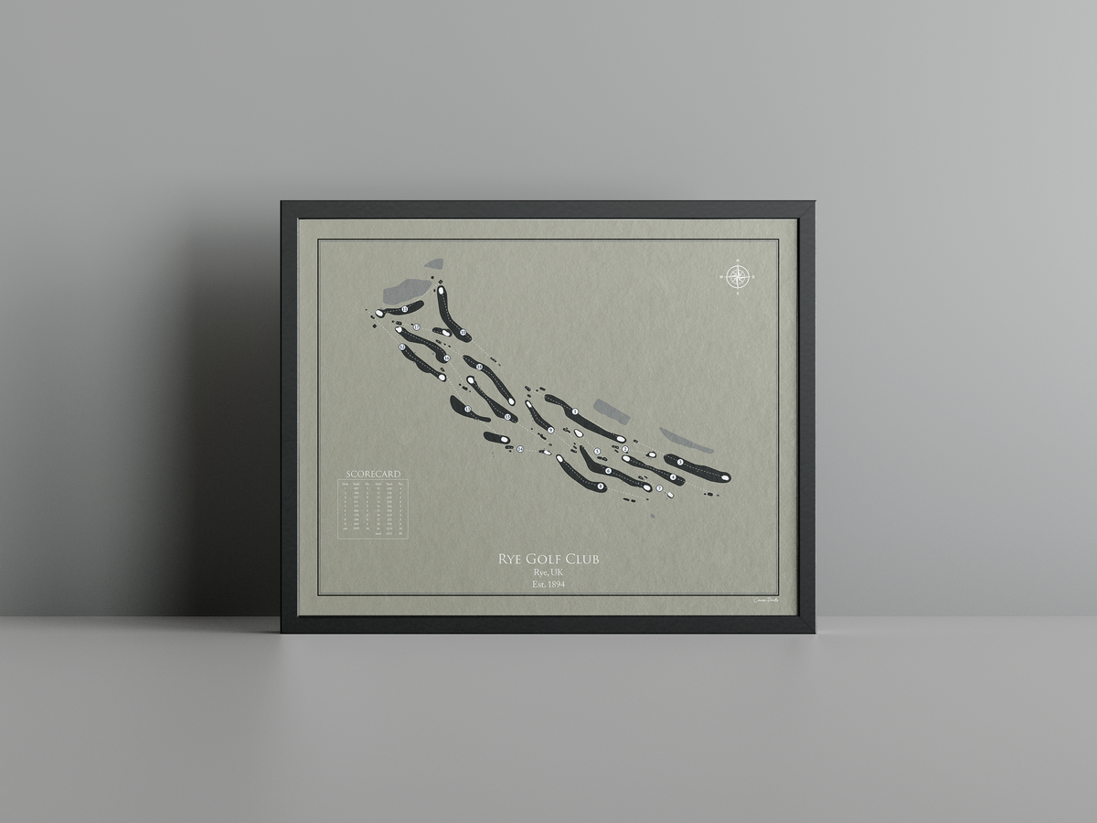 Rye Golf Club golf course print, brown frame