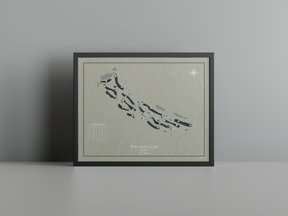 Rye Golf Club golf course print, brown frame