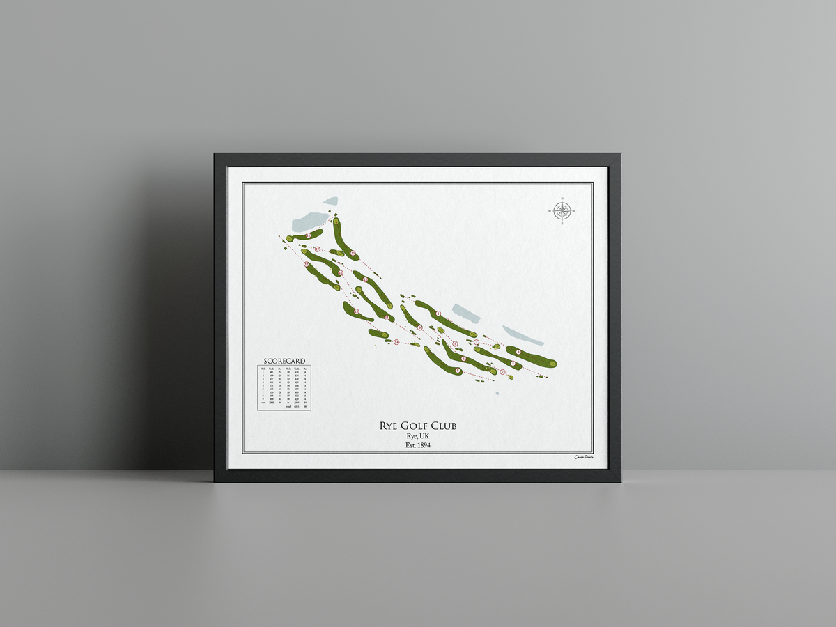Rye Golf Club golf course print, white frame