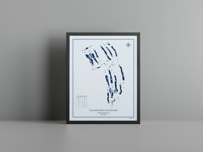 Sandefjord Golfklubb golf course print, blue frame