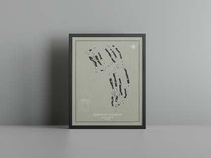 Sandefjord Golfklubb golf course print, brown frame