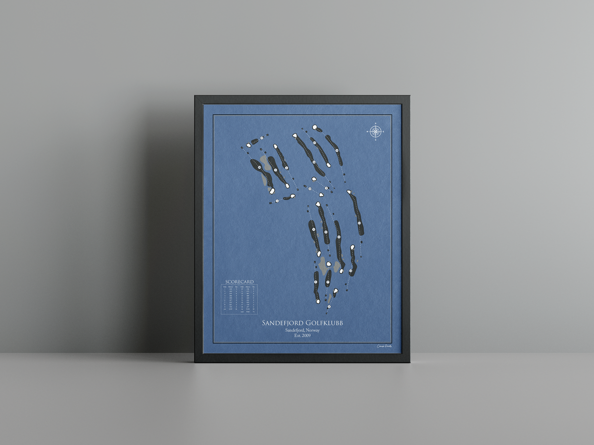 Sandefjord Golfklubb golf course print, navy frame