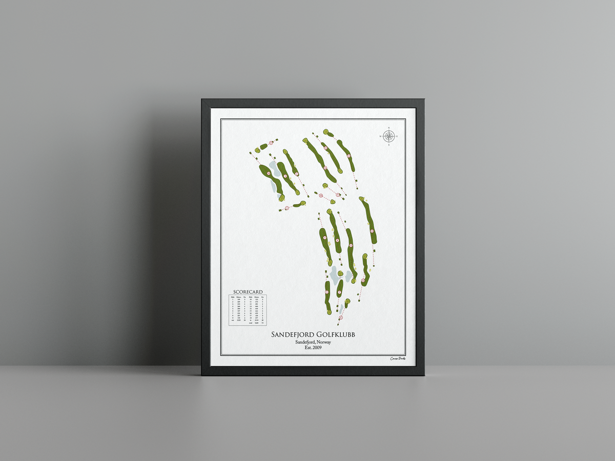 Sandefjord Golfklubb golf course print, white frame