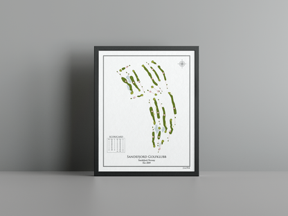 Sandefjord Golfklubb golf course print, white frame