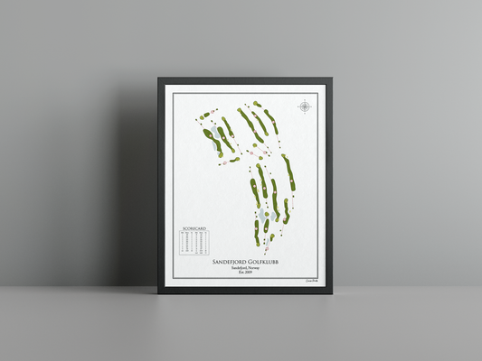 Sandefjord Golfklubb golf course print, white frame