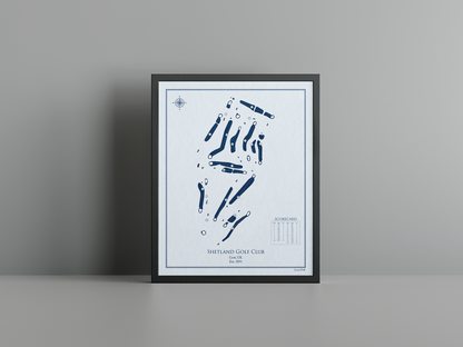 Shetland Golf Club golf course print, blue frame