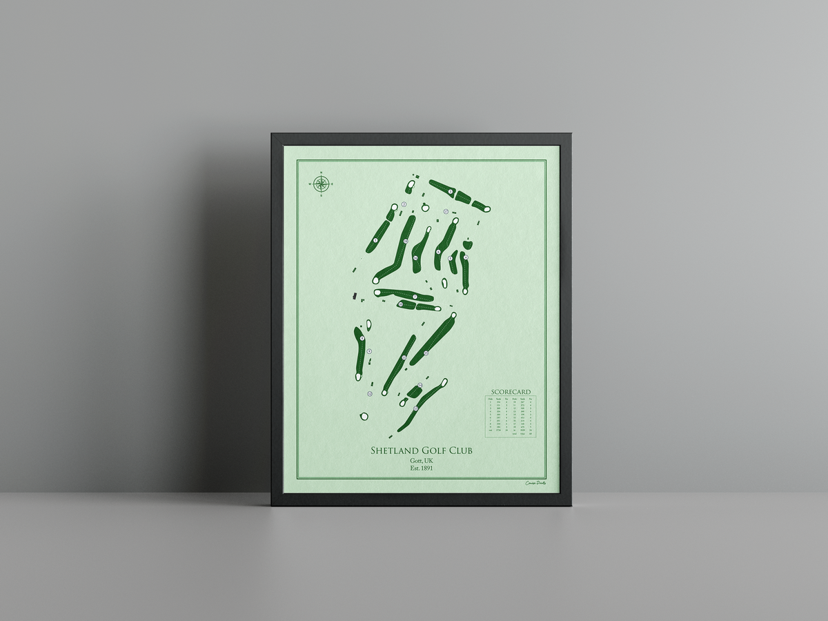 Shetland Golf Club golf course print, green frame