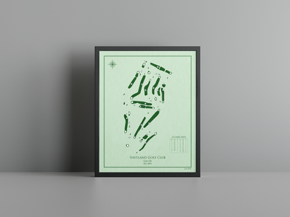 Shetland Golf Club golf course print, green frame