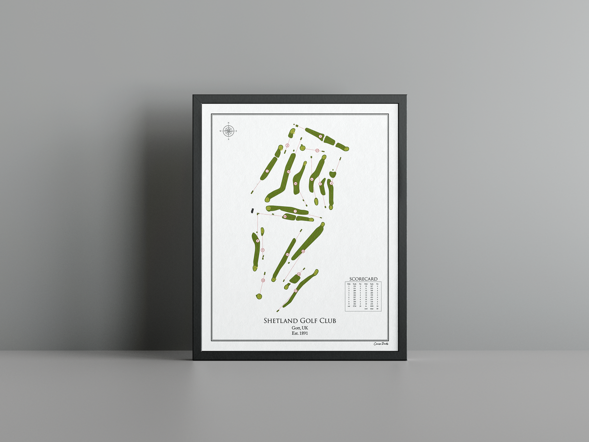 Shetland Golf Club golf course print, white frame