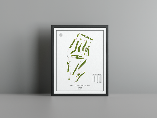 Shetland Golf Club golf course print, white frame