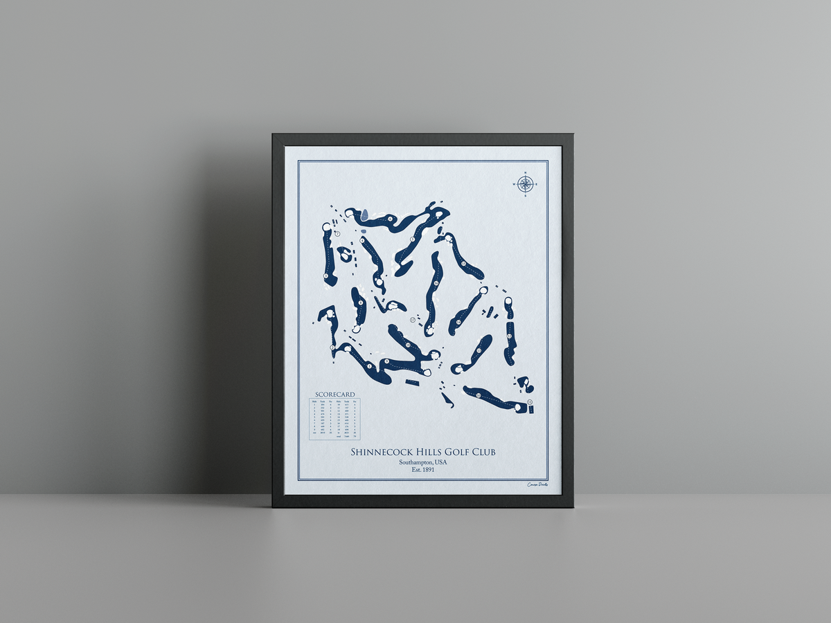Shinnecock Hills Golf Club golf course print, blue frame