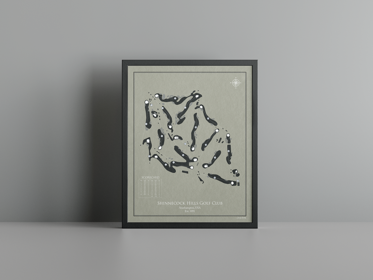 Shinnecock Hills Golf Club golf course print, brown frame