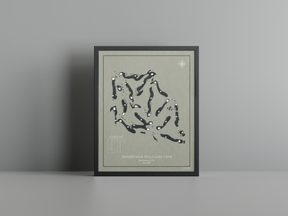 Shinnecock Hills Golf Club golf course print, brown frame