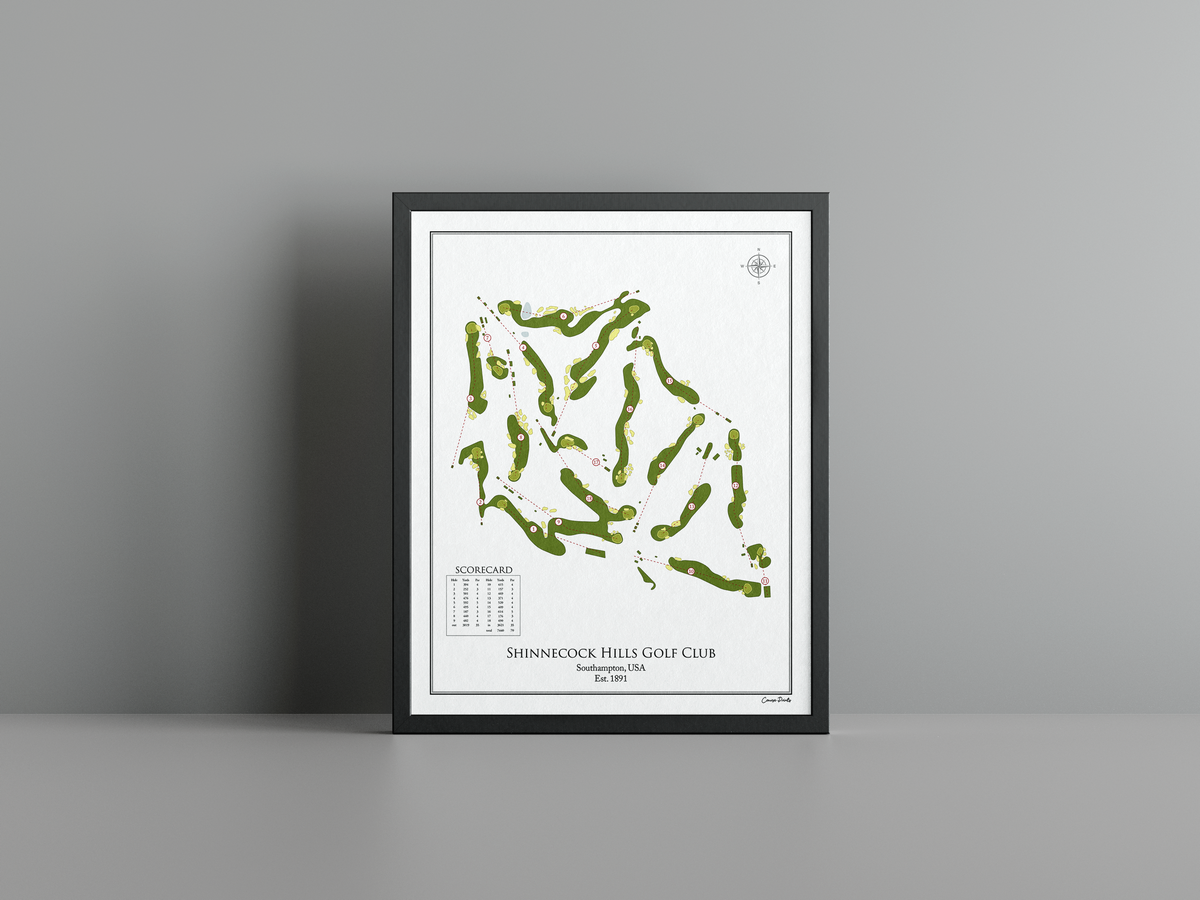 Shinnecock Hills Golf Club golf course print, white frame