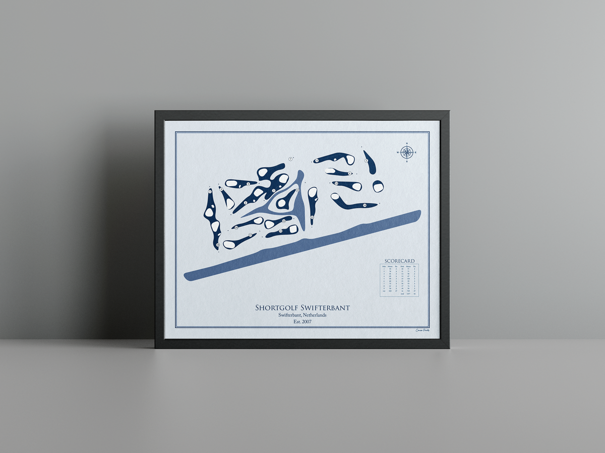 Shortgolf Swifterbant golf course print, blue frame