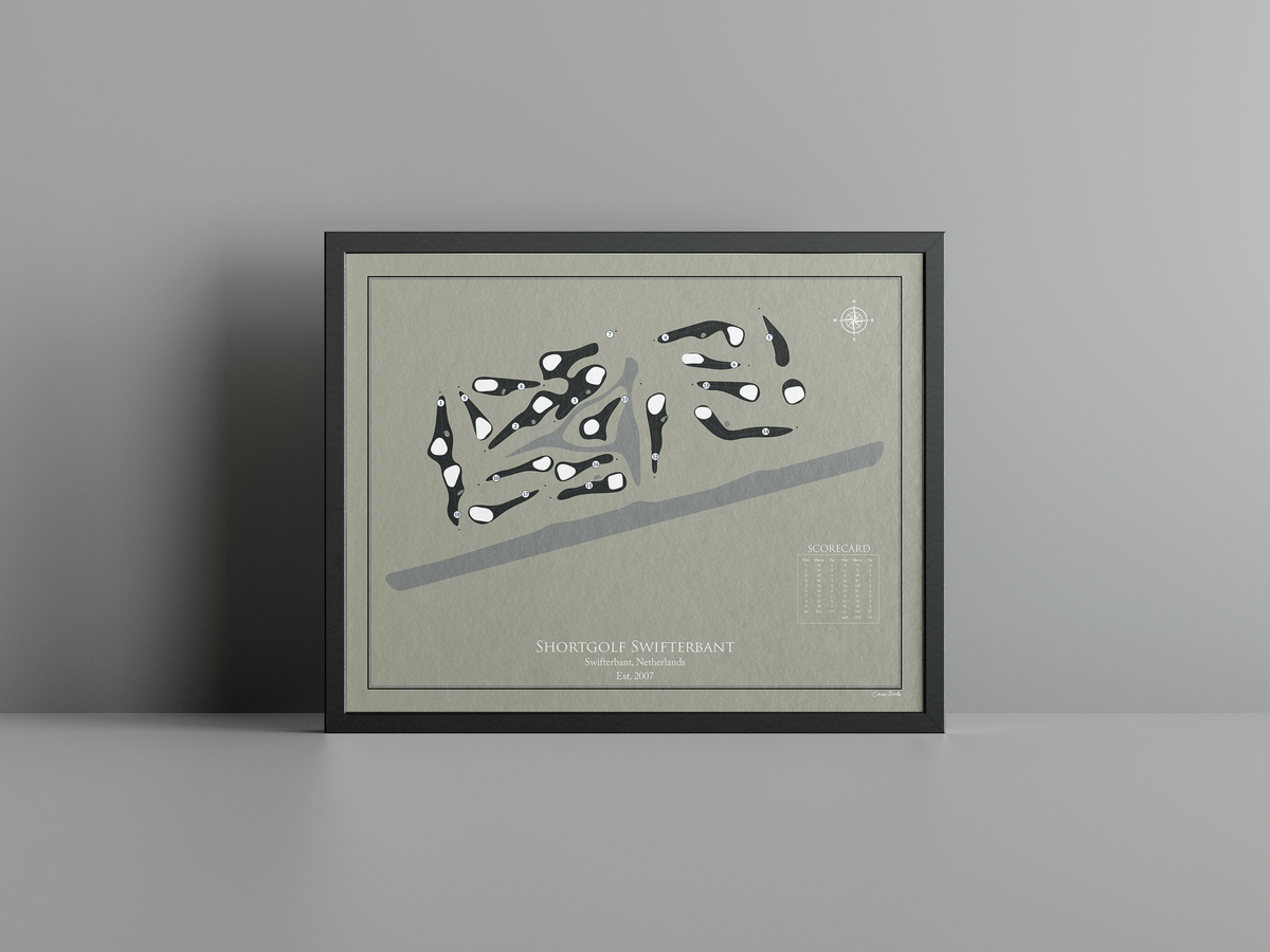 Shortgolf Swifterbant golf course print, brown frame